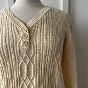 Cream Cable-Knit Cotton Sweater — Karen Scott (Medium)‎